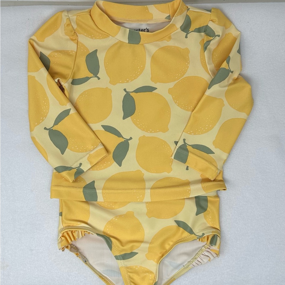 Carter's Yellow Lemon Print Kids Rashguard Set Size 18 Months